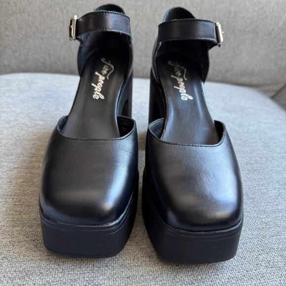 Free People Gwen Platform Mary Janes Black Shoes Boho Sz 8.5 - Picture 3 of 13